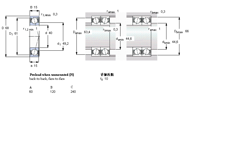 SKF 角接觸球軸承, 精密, S .. CD, sealed, contact angle 15&deg;S7008CD/P4A樣本圖片