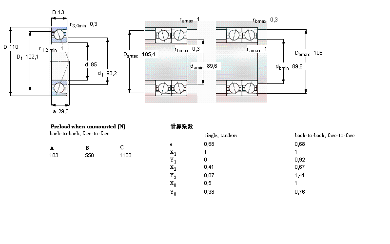SKF 角接觸球軸承, 精密, ACD, contact angle 25&deg;, hybrid, super-precision71817ACD/HCP4樣本圖片