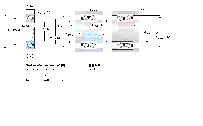 SKF 角接觸球軸承, 精密, CE/HC, contact angle 15&deg;, hybrid71917CE/HCP4A樣本圖片