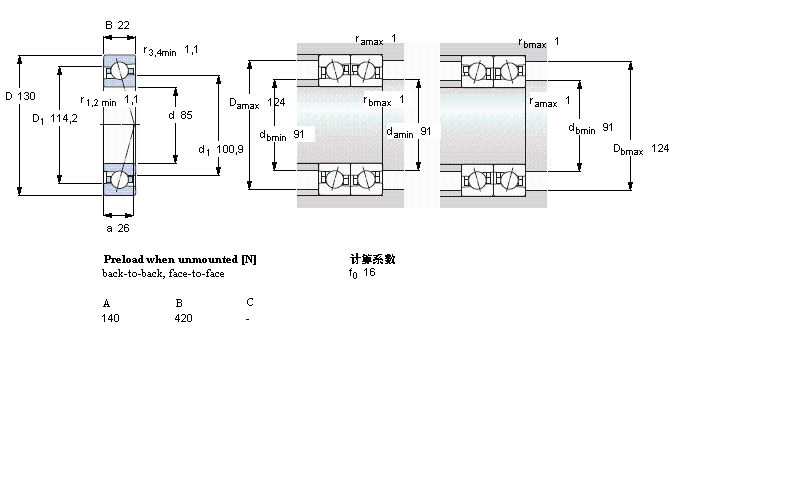 SKF 角接觸球軸承, 精密, CE, contact angle 15&deg;7017CE/P4A樣本圖片