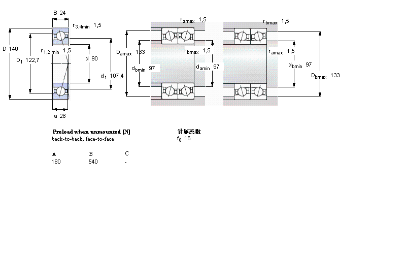 SKF 角接觸球軸承, 精密, CE/HC, contact angle 15&deg;, hybrid7018CE/HCP4A樣本圖片