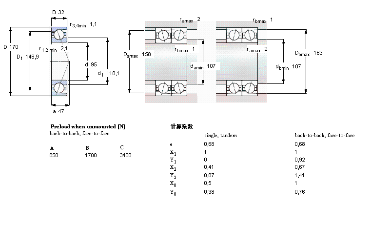 SKF 角接觸球軸承, 精密, ACD, contact angle 25&deg;7219ACD/P4A樣本圖片