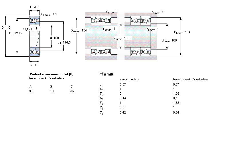 SKF 角接觸球軸承, 精密, S .. FB, sealed, contact angle 18&deg;S71920FB/P7樣本圖片
