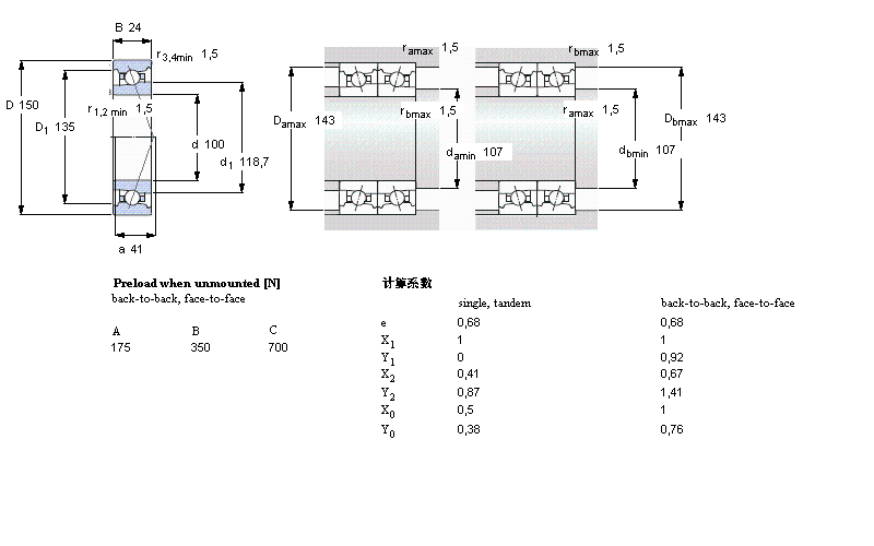 SKF 角接觸球軸承, 精密, DB, contact angle 25&deg;7020DB/P7樣本圖片