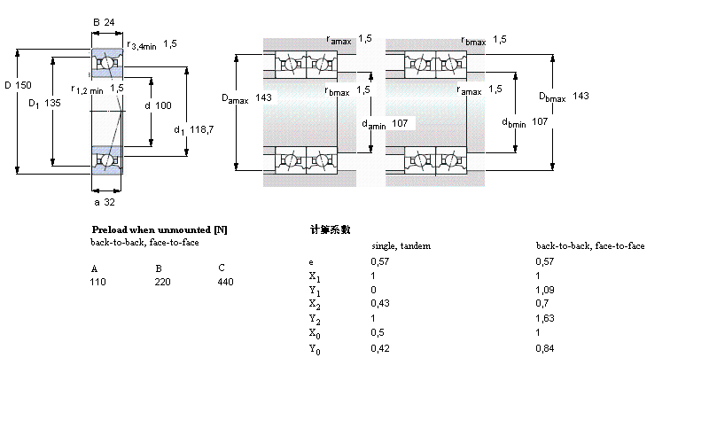 SKF 角接觸球軸承, 精密, FB, contact angle 18&deg;7020FB/P7樣本圖片