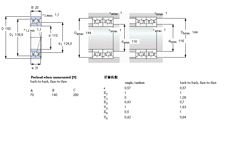 SKF 角接觸球軸承, 精密, FB, contact angle 18&deg;71922FB/P7樣本圖片