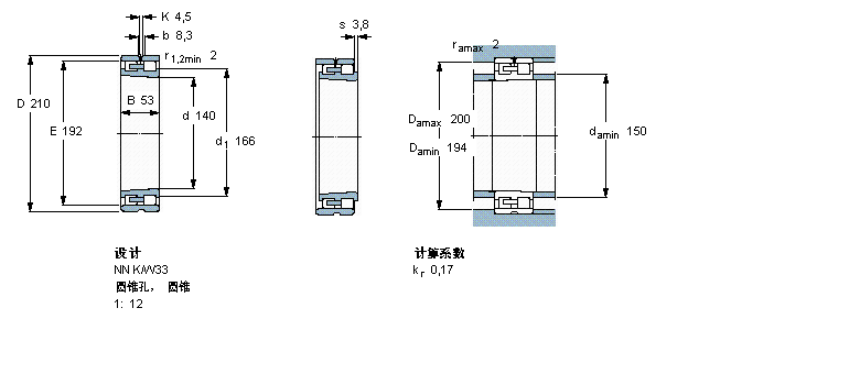 SKF 圓柱滾子軸承,雙列, 精密, NN 設(shè)計(jì), 圓錐型內(nèi)孔NN3028K/SPW33樣本圖片