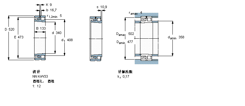 SKF 圓柱滾子軸承,雙列, 精密, NN 設(shè)計, 圓錐型內(nèi)孔NN3068K/SPW33樣本圖片
