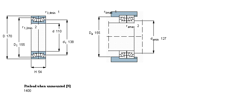 SKF 雙向, 精密,高精度軸承, BTM .. A design, 30&deg;, preload BBTM110A/P4CDBB樣本圖片