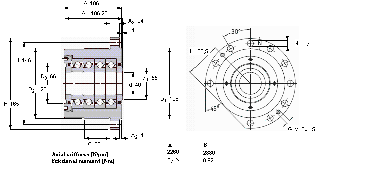 SKF 角接觸推力球軸承 for screw drives, cartridge units with flanged housingFBSA208A/QFC樣本圖片