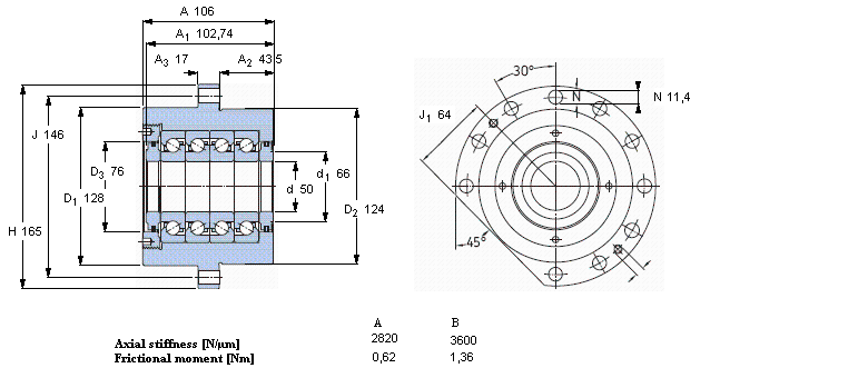 SKF 角接觸推力球軸承 for screw drives, cartridge units with flanged housingFBSA210/QFC樣本圖片
