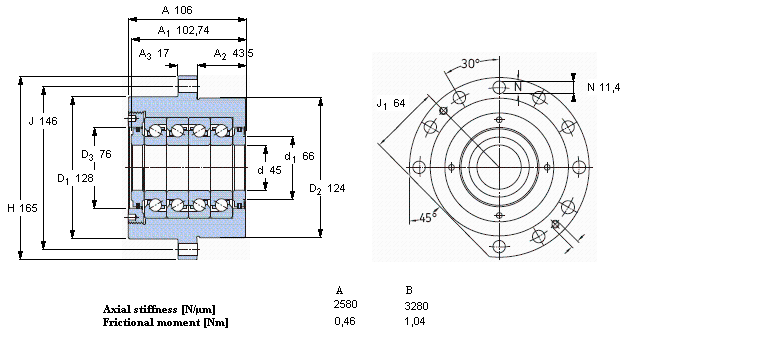 SKF 角接觸推力球軸承 for screw drives, cartridge units with flanged housingFBSA209/QFC樣本圖片