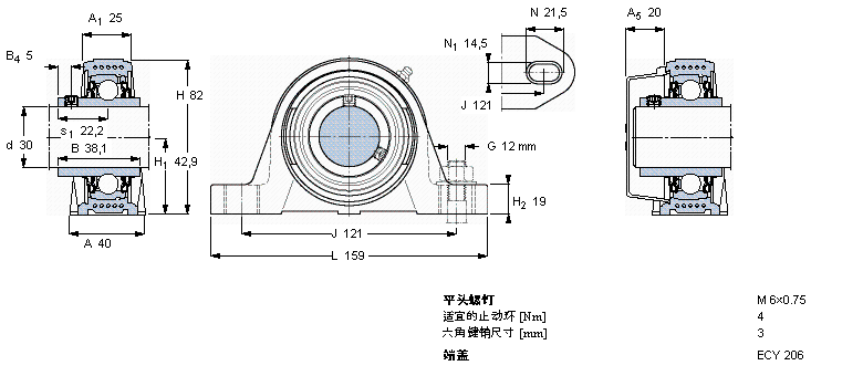 SKF Y-型立式軸承座單元, Y-技術(shù)，平頭螺釘鎖定，食品級用油脂SYKC30NTR/VE495樣本圖片