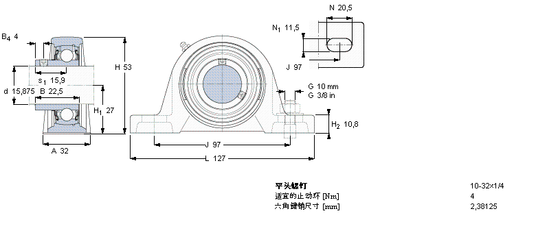 SKF Y-型立式軸承座單元, 鑄造軸承座，平頭螺釘鎖緊定, 英制軸承SYH5/8RM樣本圖片