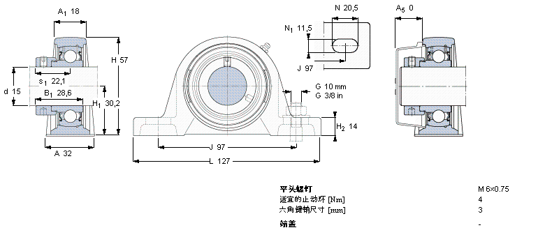 SKF Y-型立式軸承座單元, 鑄造軸承座，偏心鎖緊定軸環(huán), 公制軸承SY15FM樣本圖片