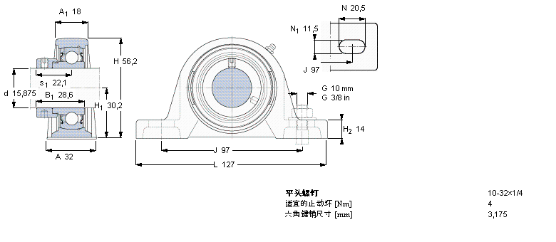 SKF Y-型立式軸承座單元, 鑄造軸承座，偏心鎖緊定軸環(huán), 英制軸承SY5/8FM樣本圖片