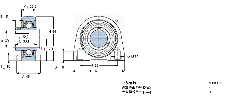 SKF Y-型立式軸承座單元, 短基座鑄造軸承座，平頭螺釘鎖定SYFJ30TF樣本圖片