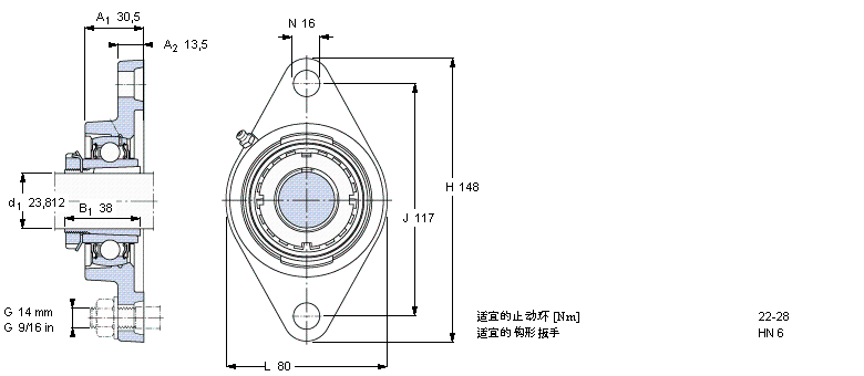 SKF Y-型軸承帶法蘭單元, 鑄造軸承座，橢圓形法蘭，緊定套, 英制軸承FYTJ30KF樣本圖片