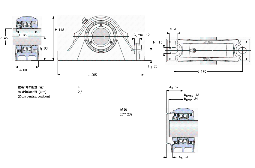 SKF 滾子軸承立式軸承座單元, SKF ConCentra, non-locating units, labyrinth sealsSYNT45LTS樣本圖片