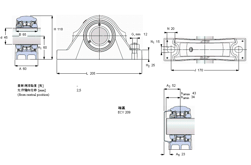 SKF 滾子軸承立式軸承座單元, SKF ConCentra, non-locating units, relubrication-free (double-lip seals)SYNT45LW樣本圖片