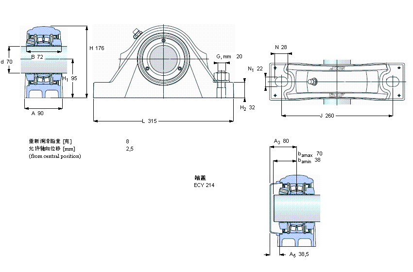 SKF 滾子軸承立式軸承座單元, SKF ConCentra, non-locating units, radial shaft sealsSYNT70LTF樣本圖片