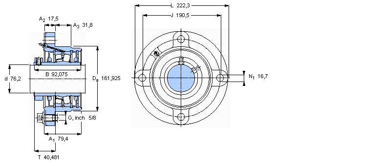 SKF 帶法蘭的滾子軸承單元, 鎖定套和插口，用于英制的軸, locating units, general conditions (double-lip seals)FYRP3H樣本圖片