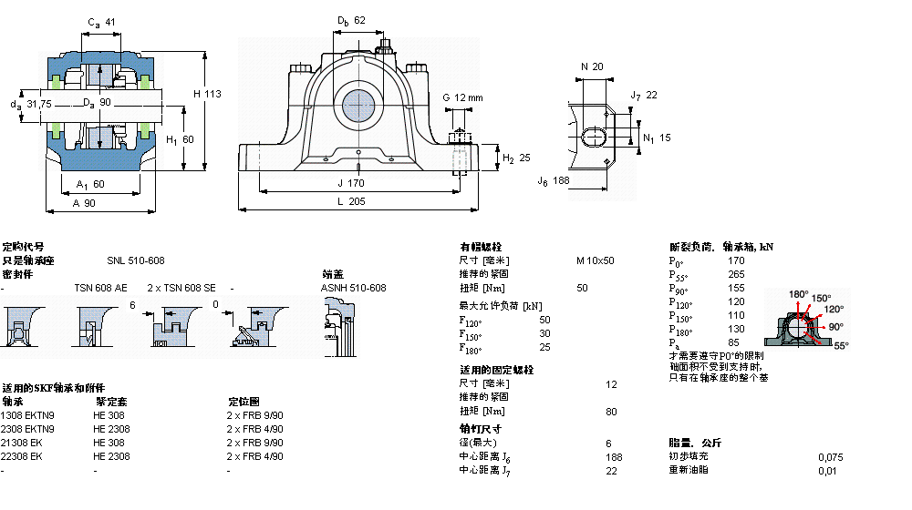 SKF 剖分立式軸承座, SNL，用于緊定套上的軸承，帶標(biāo)準(zhǔn)密封，標(biāo)準(zhǔn)密封, 用于英制軸的軸承座SNL510-608樣本圖片