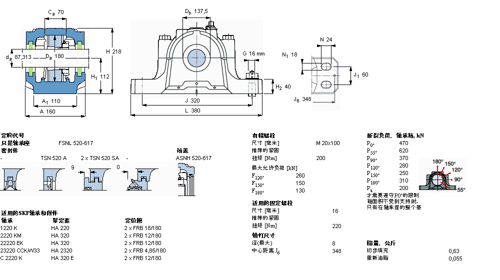 SKF 剖分立式軸承座, SNL，用于緊定套上的軸承，帶標準密封，標準密封, 用于英制軸的軸承座FSNL520-617樣本圖片
