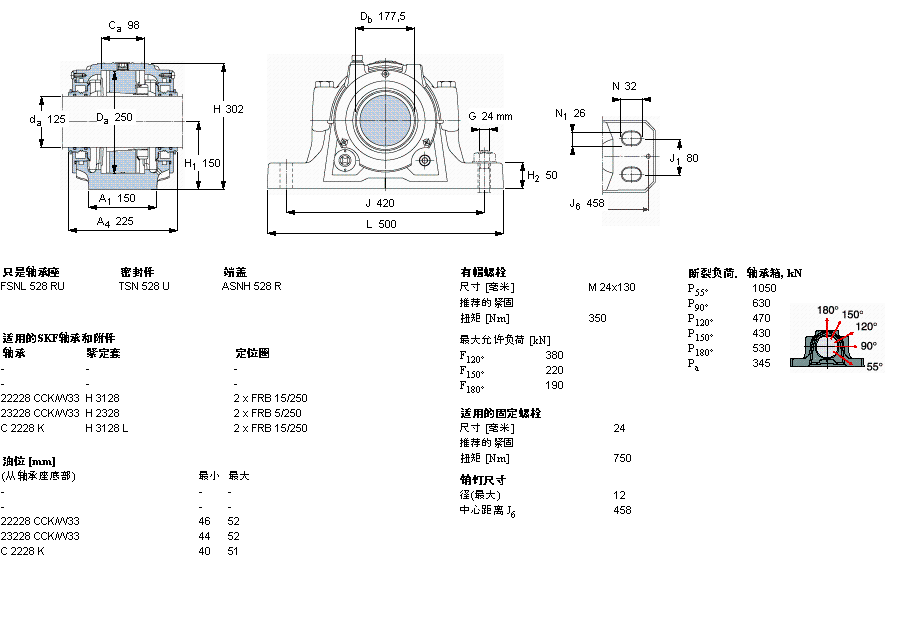 SKF 剖分立式軸承座, SNL，用于緊定套上的軸承，帶標準密封，油封FSNL528TURU樣本圖片