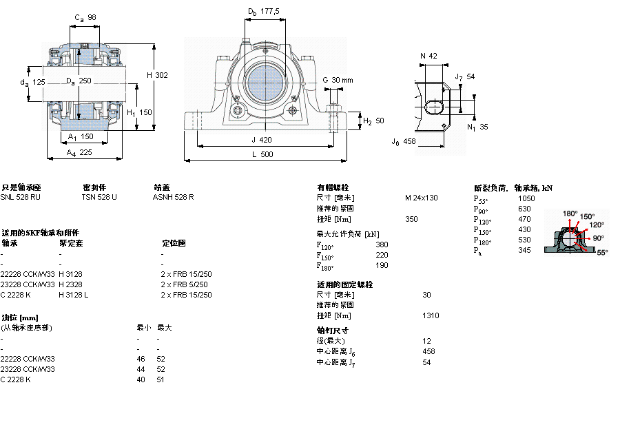 SKF 剖分立式軸承座, SNL，用于緊定套上的軸承，帶標準密封，油封SNL528TURU樣本圖片