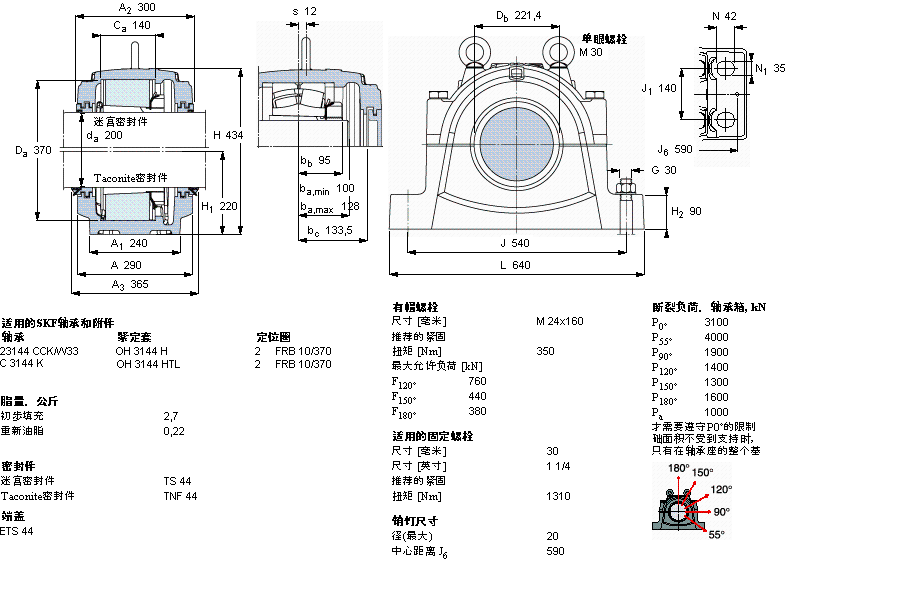 SKF 剖分立式軸承座, 大型SNL, 用于安裝緊定套軸承，標(biāo)準(zhǔn)密封, 為公尺軸軸承座SNL3144樣本圖片