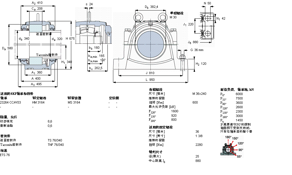 SKF 剖分立式軸承座, 大型SNL, 用于安裝帶圓柱孔的軸承 ，標準密封SNL3264GF樣本圖片