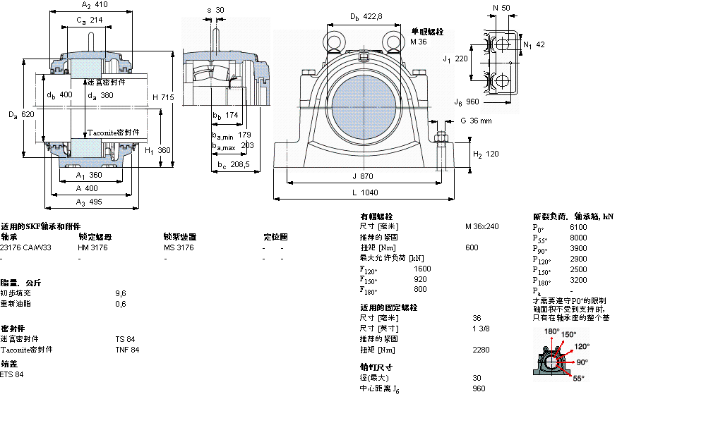 SKF 剖分立式軸承座, 大型SNL, 用于安裝帶圓柱孔的軸承 ，標準密封SNL3176GL樣本圖片