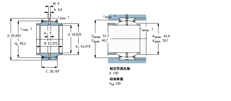 SKF 需要維護(hù)的徑向球面滑動(dòng)軸承, 鋼對鋼，延長內(nèi)圈, 兩面密封件, 英制軸承GEZM106ES-2RS樣本圖片