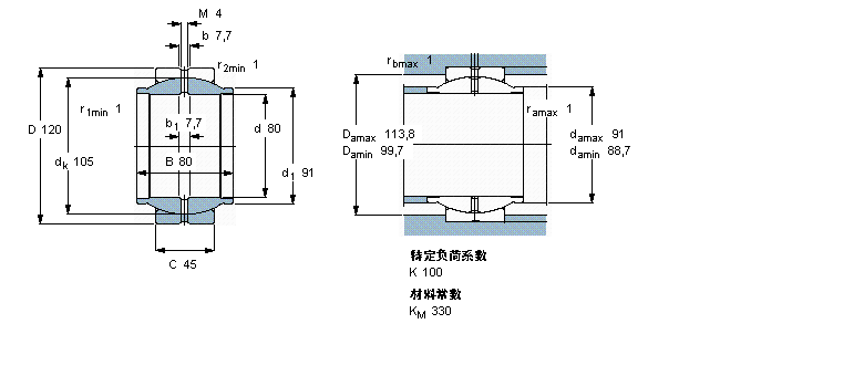 SKF 需要維護的徑向球面滑動軸承, 鋼對鋼，延長內(nèi)圈, 無密封件GEG80ES樣本圖片