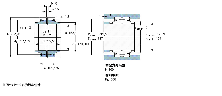 SKF 需要維護(hù)的徑向球面滑動(dòng)軸承, 鋼對(duì)鋼，延長(zhǎng)內(nèi)圈, 兩面密封件, 英制軸承GEZM600ES-2RS樣本圖片