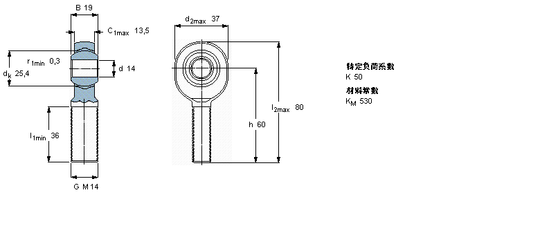 SKF 免維護(hù)桿端, 陽(yáng)螺紋, 鋼/PTFE復(fù)合材料SAKB14F樣本圖片
