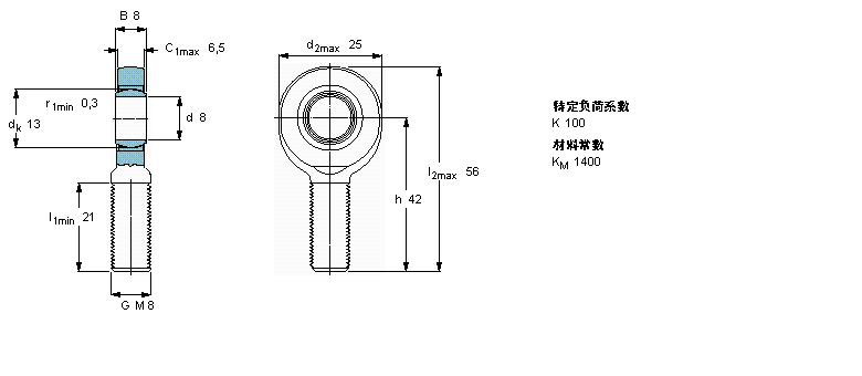 SKF 免維護(hù)桿端, 陽(yáng)螺紋, 鋼/燒結(jié)銅復(fù)合材料SA8C樣本圖片
