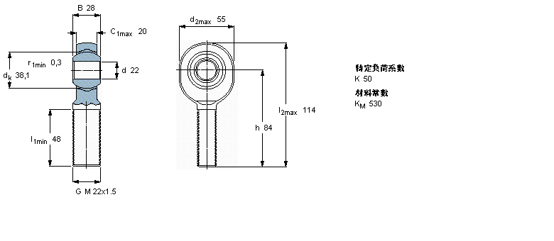 SKF 免維護(hù)桿端, 陽螺紋, 鋼/PTFE復(fù)合材料SALKB22F樣本圖片